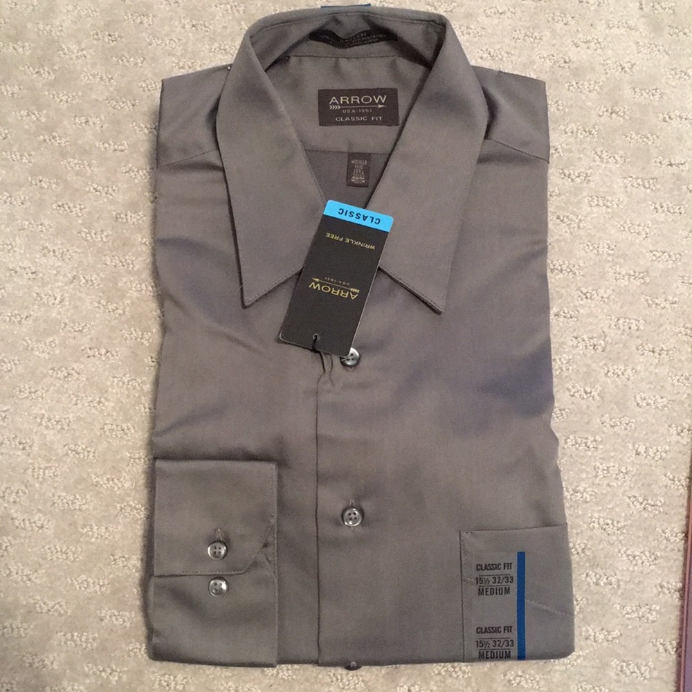 Grey Sateen Classic Fit Dress Shirt 15.5 32/33